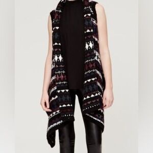 LOFT Women Geometric Boho Open Front Sleeveless Knit Wool Blend Vest Sweater S